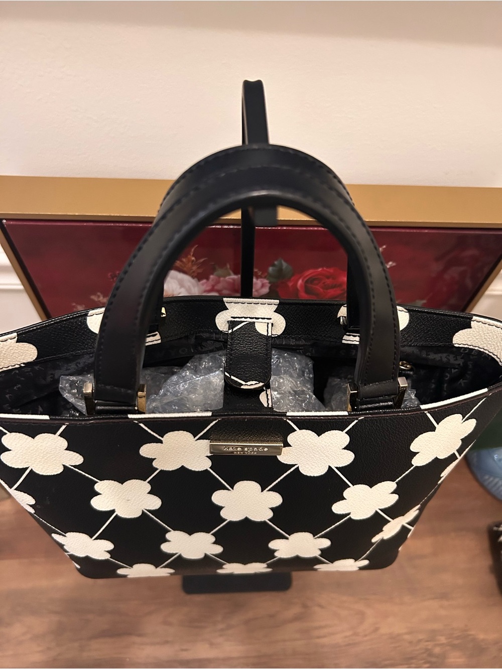 kate spade Black & White Clover Pattern Tote - Picture 3 of 8